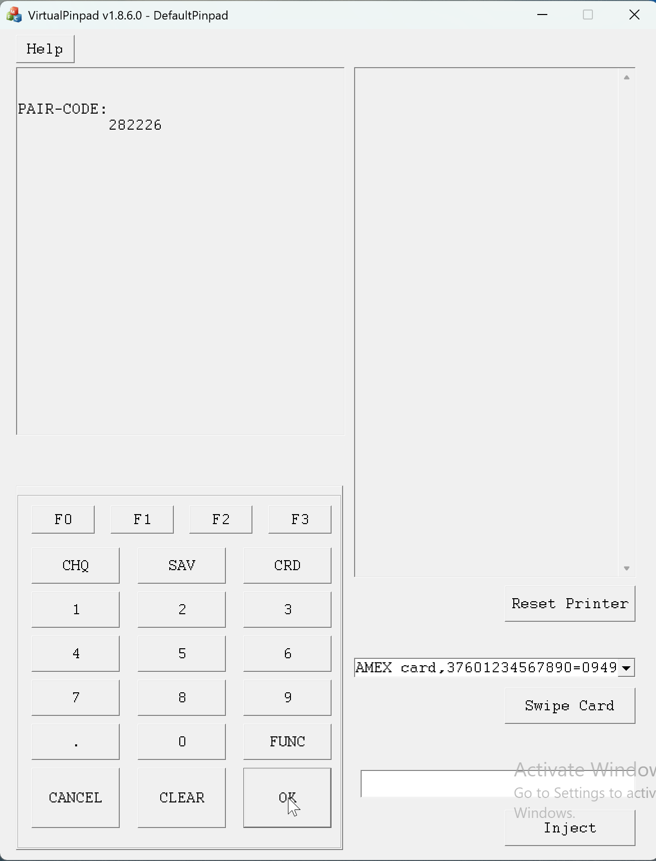The terminal's screen showing a pair code